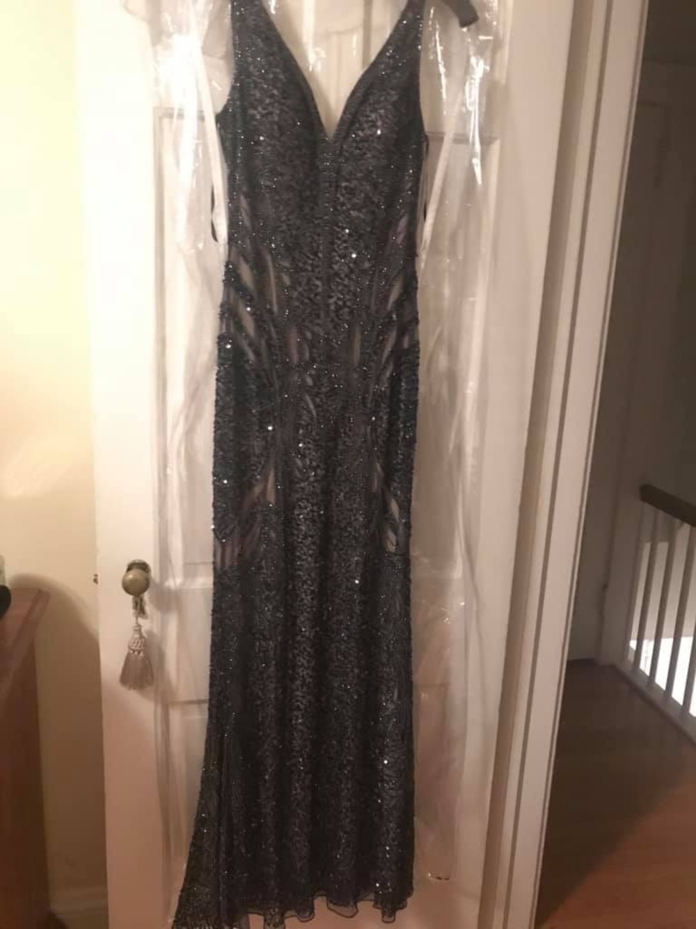 Scala Beaded Blue and Nude Evening Dress